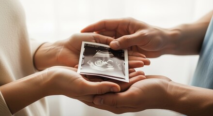 expectant parents holding ultrasound scan with anticipation and joy in a bright room