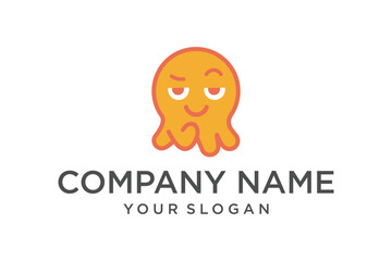 Cute Orange Cartoon Octopus Character Logo Design with Thoughtful Expression