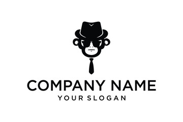 Elegant Monkey Spy Logo with Fedora Hat, Sunglasses, and Tie