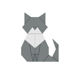 Origami cat. Icon of a sitting cat. Colorful folded paper sheets, polygonal geometric shapes. Flat vector illustration.