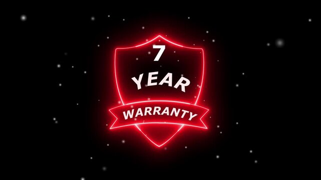 Neon line 7 Years Warranty Shield Emblem. Assurance Business Guarantee Security Protection Concept. 7 years warranty label badge design animation. Support service icon. Business promotional campaigns