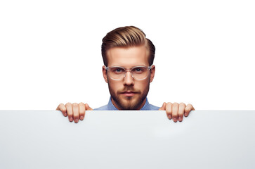 Male presenter preparing notification panel for visitor instructions, registration directions or event reminders and shop signage tasks relevant for reception desks or entrance information points