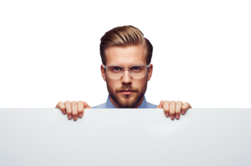 Male presenter preparing notification panel for visitor instructions, registration directions or event reminders and shop signage tasks relevant for reception desks or entrance information points