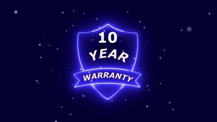 Glowing neon line 10 Years Warranty Badges Design Animation, Alpha channel, transparent background. 4K resolution 10 Years Warranty with Shield guarantee Support service icon. Customer trust quality