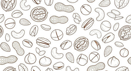 Assorted Nuts Pattern - Walnuts, Almonds, Cashews, Pistachios, and Peanuts.