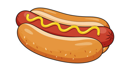Cartoon Hot Dog with Mustard Topping Illustration.