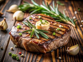 Grilled steak with rosemary and garlic butter