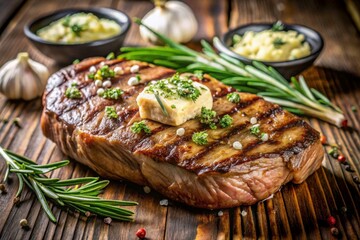 Grilled steak with rosemary and garlic butter