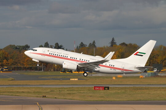 A6-HRS, Dubai Royal Air Wing, Boeing 737-700 BBJ, departing London Stansted Airport, Essex, UK on 25th October 2025