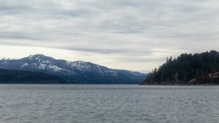 winter landscape with lake  San Carlos de Bariloche Patagonia Argentina glacial lake Nahuel Huapi, next to the Andes Mountains