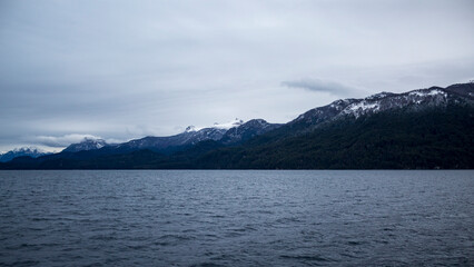 lake in mountains  San Carlos de Bariloche Patagonia Argentina glacial lake Nahuel Huapi, next to the Andes Mountains