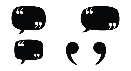 Simple black speech bubbles and quotation marks shown in vector design