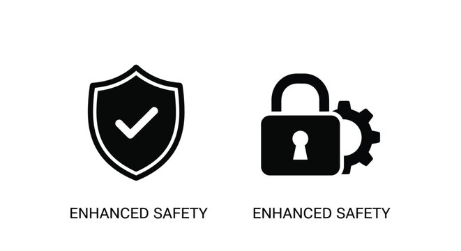 Security icons depicting a shield with checkmark and unlocked lock symbol