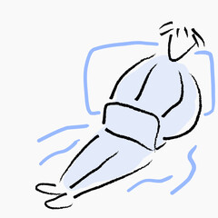 Blue Sketch of Person Working on Laptop While Lying Down