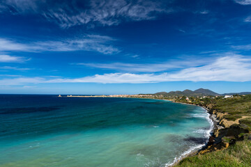 Greece, Peloponnese, Methoni - 4 April 2024 - The clear sea of ​​Methone on a beautiful, clear day
