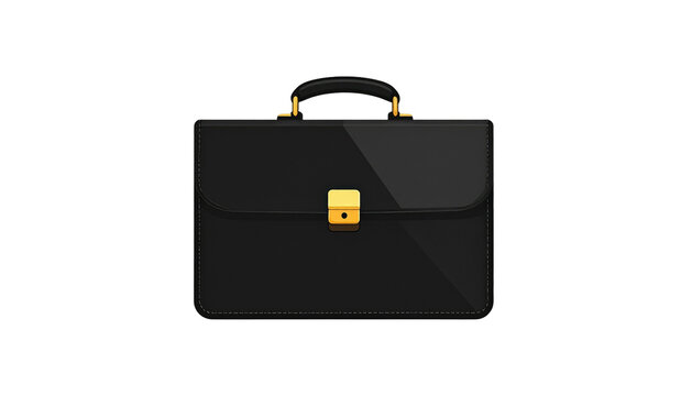 Sleek black briefcase with gold accents, isolated on black, with slight gloss highlights