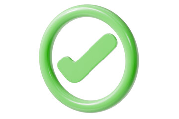 3d green checkmark in circle icon. approval success concept. Minimal cartoon tick ok verified for app UI status. isolated on white background. 3d render.