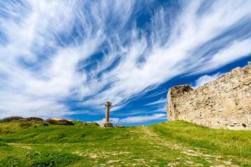 Greece, Peloponnese, Methoni - 4 April 2024 - View of a glimpse of Methoni Castle with a...