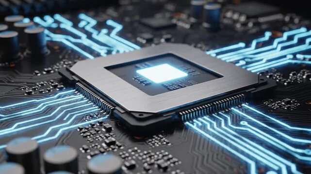 Close up of a central processing unit cpu on a circuit board a digital technology concept