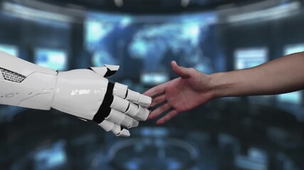 A futuristic hand reaches out towards contact icons, symbolizing digital communication in a sleek modern workspace. The video emphasizes connectivity and interaction. Auvana - Powered by Adobe