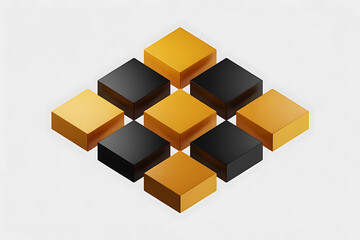 Interlocking geometric shapes in black and gold, suggesting structure, connection, and a modern design.