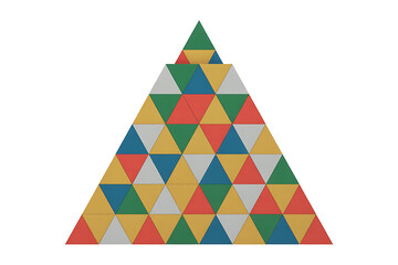 Geometric pyramid constructed from colorful triangles, creating a vibrant and abstract triangular design.
