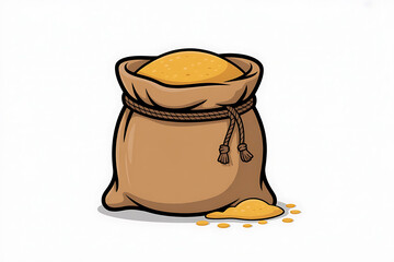A brown sack overflows with golden grains, suggesting abundance and prosperity.