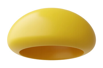Smooth, bright yellow sphere with a recessed circular base, simple form, clean design.