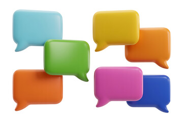 Colorful speech bubbles floating, representing communication, dialogue, and various conversations.