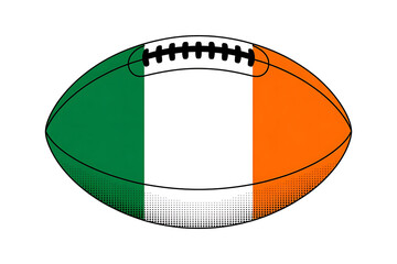 American football shaped like the flag of Ireland, green, white, and orange colors displayed.