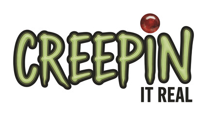 Bold, playful lettering spells out a word, accompanied by a vibrant red circular element above.