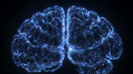 Abstract digital brain visualization illuminated on black background - Powered by Adobe