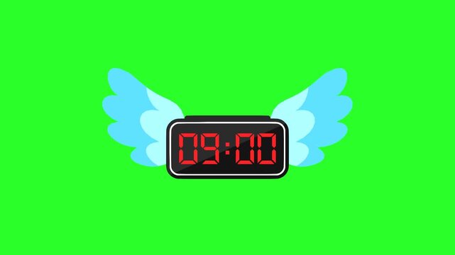 Digital Alarm Clock with Wings Symbolizing Passing Time and Urgency