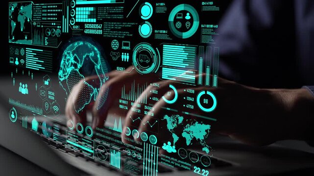 Data center monitoring dashboard visualize network performance, connection status, usage rate, and telecommunication insight. Data center monitoring efficiency improvement network transparency. Thunk