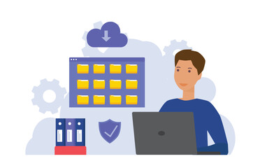 Fototapeta premium File management administration, cloud system, storage, data filing concept, folder, gallery, records, database