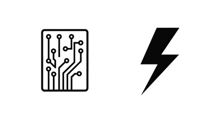 Circuit board with lightning bolt representing power and technology