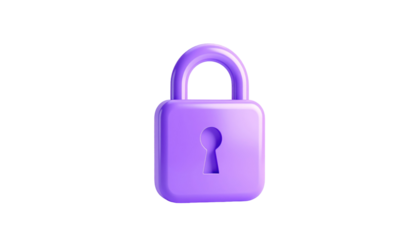 A glossy, light purple padlock icon in a 3D rendering against a dark black background, emphasizing security
