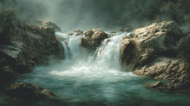 Calm poolside villa waterfall setting high resolution picture