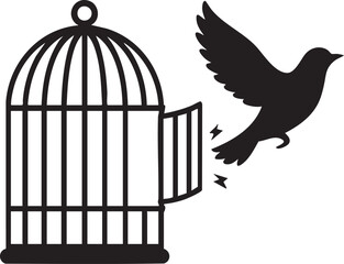 Fototapeta premium Freedom bird breaking cage silhouette vector