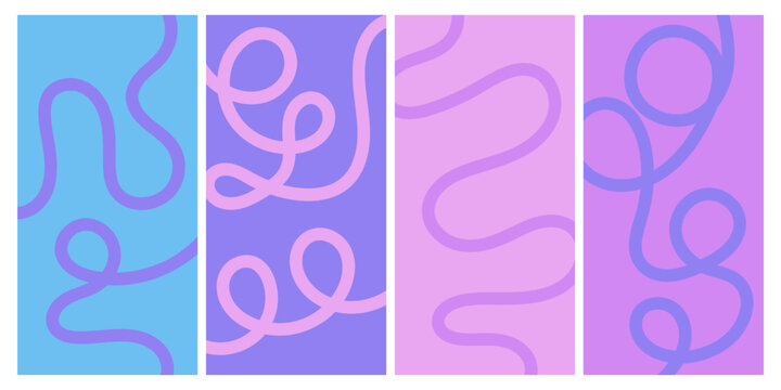 colorful wavy, loopy lines, abstract background featuring flowing squiggly lines and curves in soft pastel blue, purple, pink tones. Modern minimal design. for wallpapers, patterns, stories, posters