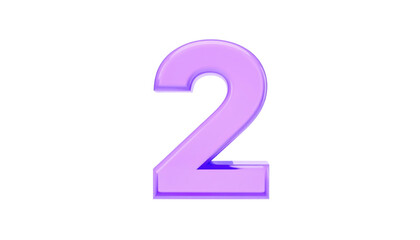 Lilac numeral "2" with iridescent edging, rendered against a solid black background, creating a stark contrast