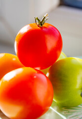 Home grown tomatoes,ripening in the Autumn sun,Worcester,United Kingdom.