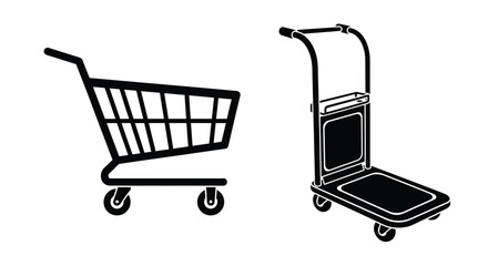 Black and white illustration of a shopping cart and a utility cart © Jesmin