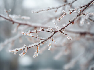 Frost-covered branches reflect winter's chill in a serene setting