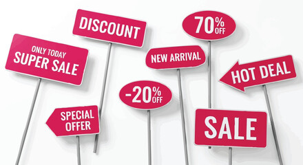 Various sale signs for retail promotions