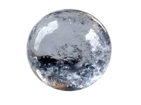 Ice ball isolated on white background with clipping path. Abstract sphere glossy geometric object for food and drink.