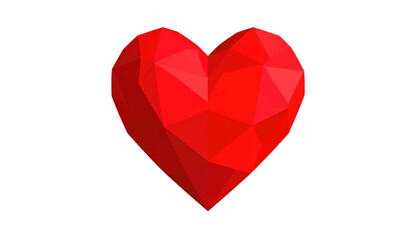 Low-poly red heart shape against a black background, created by many triangles, conveying love and affection