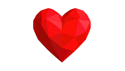 Low-poly red heart shape against a black background, created by many triangles, conveying love and affection