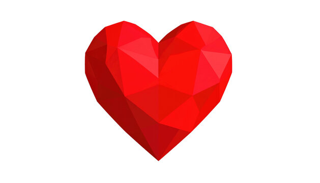 Low-poly red heart shape against a black background, created by many triangles, conveying love and affection - Powered by Adobe
