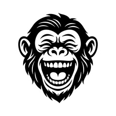 Laughing Monkey Vector | Funny Ape Face Illustration | Chimpanzee Head Silhouette | Jungle Animal Art | Black and White SVG Design